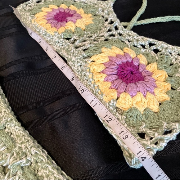 Summer Crochet Crop Tank Cheeky Shorts Set Granny Squares Sexy M High Waist - Picture 12 of 16